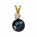 14K Yellow 7mm Cultured Black Pearl & .10 CTW Diamond Round Pendant